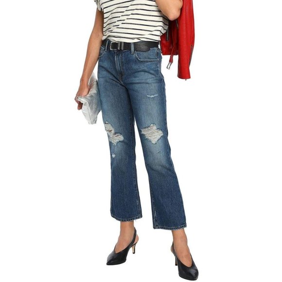 Denim - J Brand Aubrie High Rise Crop Boot distressed Jean